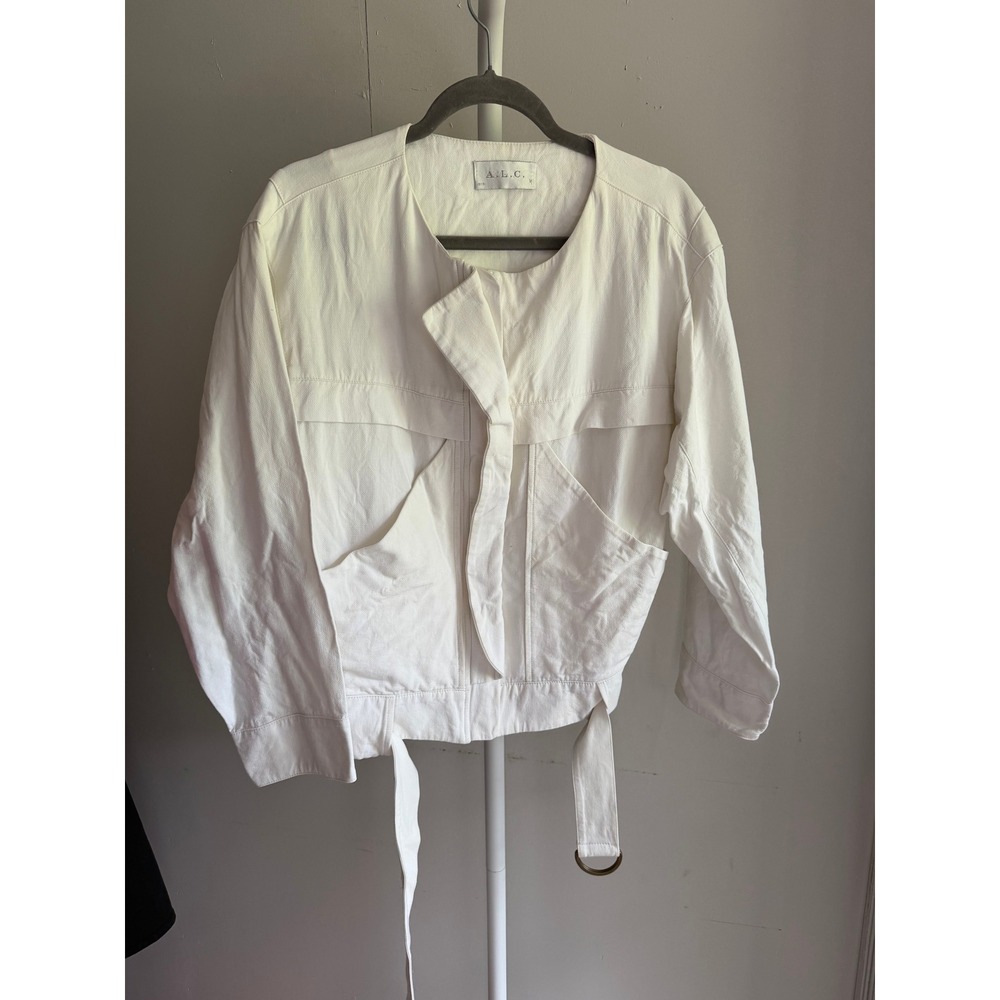 $795 A.L.C. Cotton Linen Utility Jacket Small White Excellent Silk Lined Belted